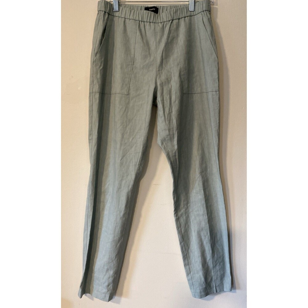 Theory Northsound Caliver Jogger Soft Crunch Linen Pants Sz 2 Mint Green (B